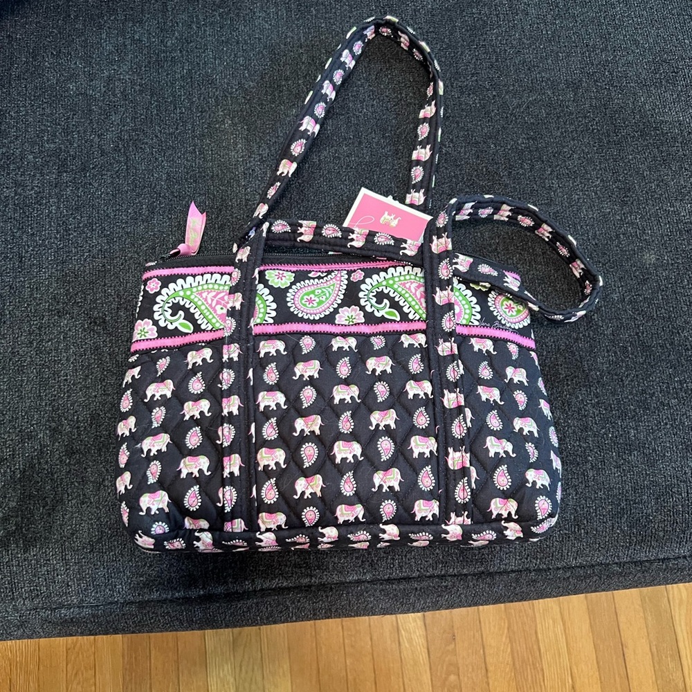 Vera Bradley Black and Pink Elephant Shoulder Bag
